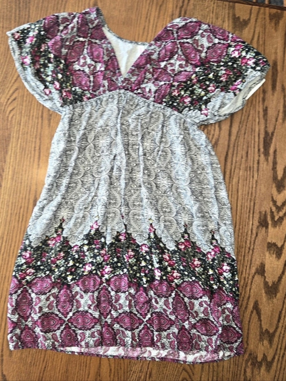 Paisley Mini Dress in Pink & Gray Size Medium